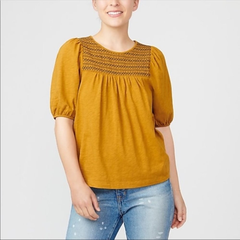 J.Crew puff-sleeve shirt w/ smocked yoke
